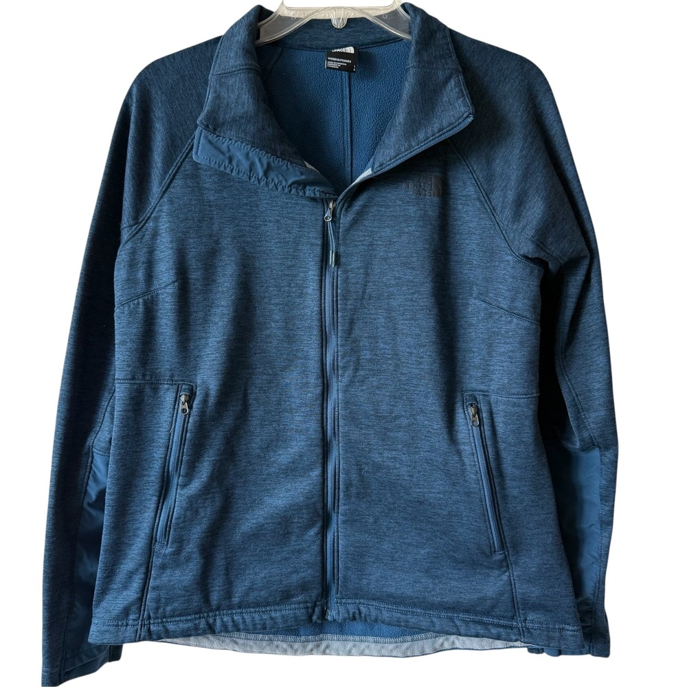NORTH FACE Womens Softshell Jacket Sz Large Full Zip Blue Heathered Stretch